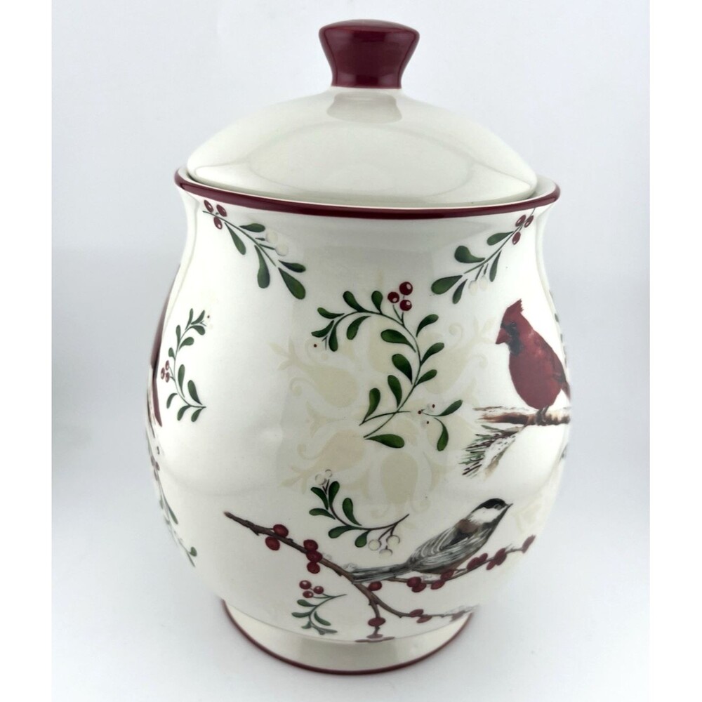 Better Homes & Gardens Heritage Winter Forest Cookie Jar Cardinal Bird Christmas
